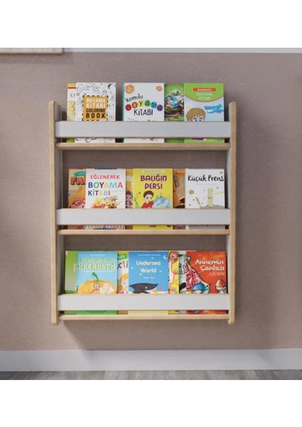 Çocuk Odası Duvar Kitaplığı, 3 Katlı, Beyaz Renkli, Mdf, Dekoratif Duvara Monte Kitaplık