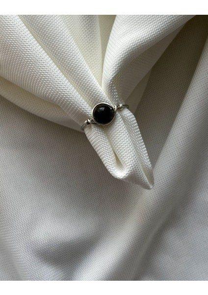 Gold Obsidyen Taşı Ayarlanabilir Gümüş Tel Yüzük El Yapımı