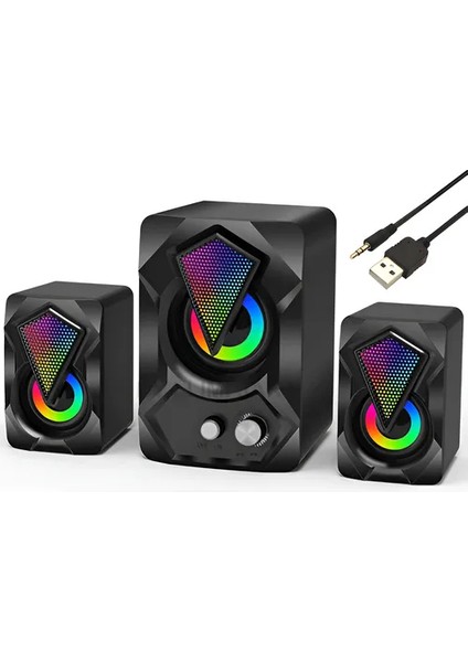 E-1307 2+1 Rgb LED Bluetooth Hoparlör USB Speaker Fm Radio Kart Okuyucu