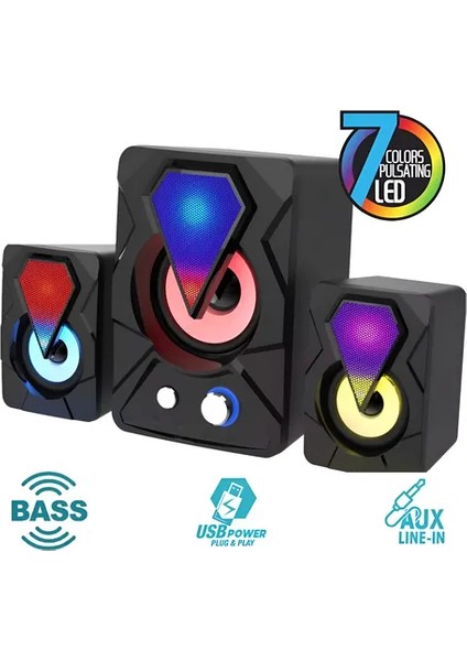 E-1307 2+1 Rgb LED Bluetooth Hoparlör USB Speaker Fm Radio Kart Okuyucu fiyatları