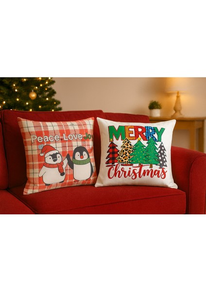 Yılbaşı Temalı 2li Kadife Kırlent Kılıfı 43X43 cm Nakış Görünümlü Set Dijital Baskılı fiyatları