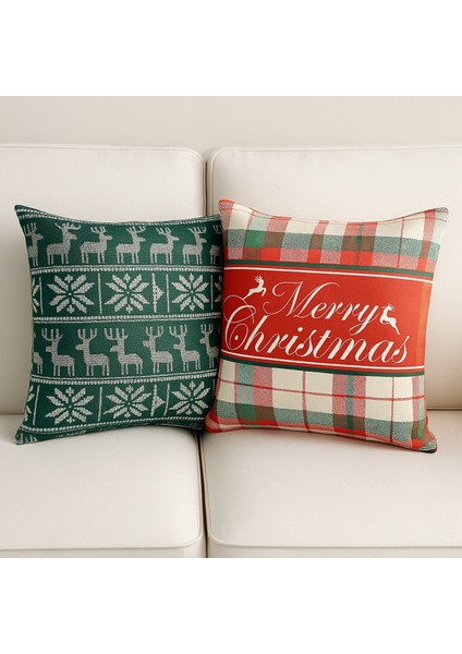 Çift Tarafı Baskılı Candy Christmas Desenli 2'li Set Kadife Kırlent Kılıfı Yılbaşı - Noel fiyatları