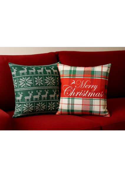 Çift Tarafı Baskılı Candy Christmas Desenli 2'li Set Kadife Kırlent Kılıfı Yılbaşı - Noel modelleri