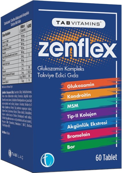 Tabvıtamıns Zenflex 60 Tablet Glukozamin Kondroitin Msm Tip Iı Kolajen modelleri