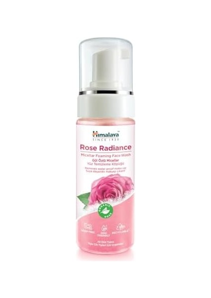 Himalaya Since 1930 Micellar Parlatıcı Yüz Temizleyici Köpük, Organik Gül, Normal-Yağlı Ciltler, 150 ml