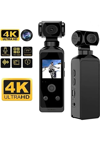 4K Ultra Hd Aksiyon Kamerası 270° Geniş Açı Döner Klips Su Geçirmez Kılıf Wifi Kamera