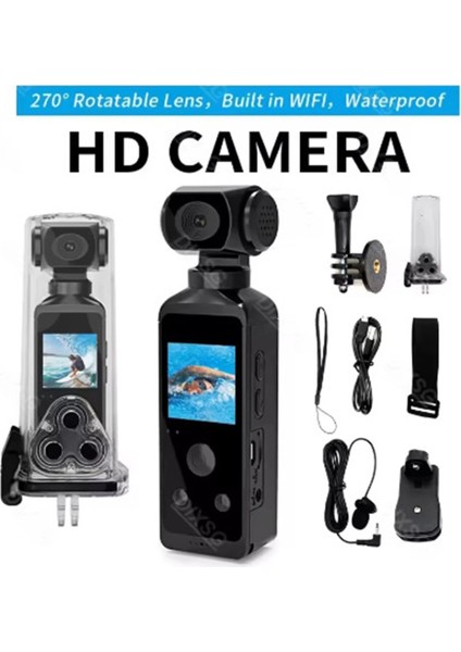 4K Ultra Hd Aksiyon Kamerası 270° Geniş Açı Döner Klips Su Geçirmez Kılıf Wifi Kamera fiyatları