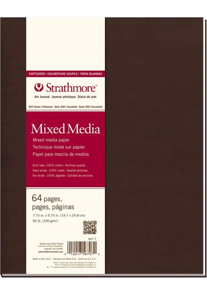 567-7-1 Softcover Mixed Media Art Journal, 19,7 x 24,8 Cm, Beyaz, 64 Sayfa