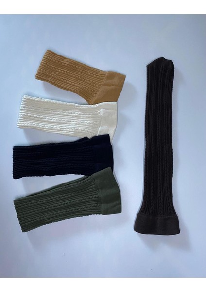 Kadın Dizaltı Renkli Desenli Pantolon Çorap / 5 Adet Kabartma Knıt Örgü Kışlık Çorap