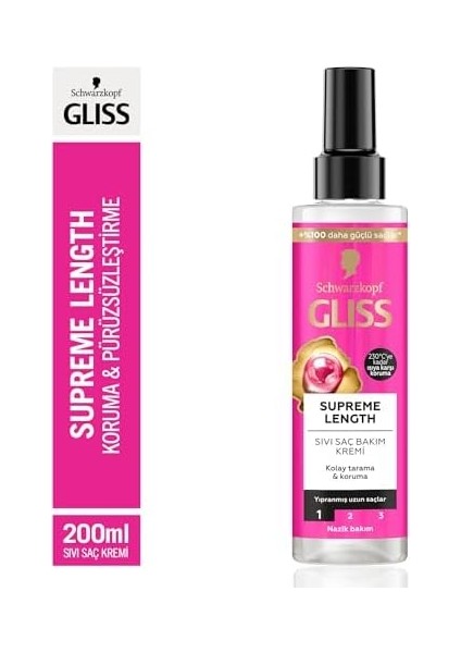 Gliss Supreme Length Koruyucu Sıvı Saç Bakım Kremi - Biotin Kompleksi ve Şakayık Çiçeği Özü ile 200 ml modelleri