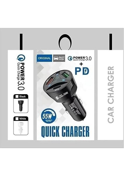 BN72 55W Araç Içi Çakmaklık Hızlı Şarj Aleti Pd Charger 2 USB 1 Type-C Çıkış fiyatları