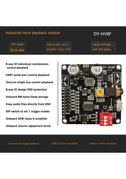 2x DY-HV8F Ses Oynatma Modülü 12V/24V Tetikleyici Seri Bağlantı Noktası Kontrolü 10W/20W 8mb Flash Depolama Mp3 Çalar (Yurt Dışından) fiyatları