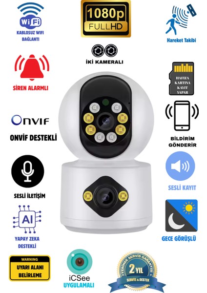 Çift Kameralı Gece Renkli Görüşlü 6 Mp Full Hd Bebek, Evcil Hayvan, Bakıcı Ev Güvenlik Kamerası