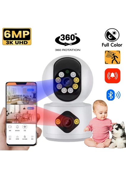 Çift Kameralı Gece Renkli Görüşlü 6 Mp Full Hd Bebek, Evcil Hayvan, Bakıcı Ev Güvenlik Kamerası indirimleri