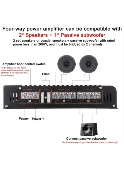 Sınıf Ab Car Audio Modifiye 4 Kanallı 4X80W Yüksek Güçlü Ses Amplifikatörü Dört Kapılı Hoparlör Aktif Subwoofer Sabit Çıkış (Yurt Dışından) fiyatları