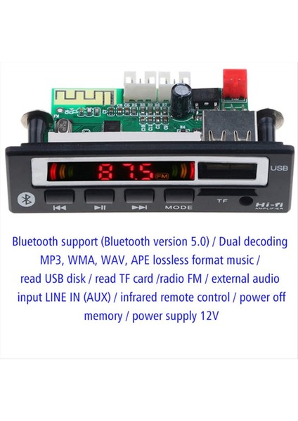 12V Bluetooth 5 0 Mp3 Çalar Kablosuz Alıcı Mp3 Kod Çözücü Kartı Araba Fm Radyo Modülü Tf USB 3 5mm Aux Ses Adaptörü (Yurt Dışından) fiyatları