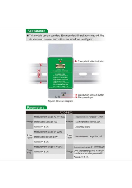 Peacefair PZIOT-E02 Ac Tek Fazlı Dın Demiryolu Metre Wifi Enerji Güç Ölçer Elektrikli Wattmetre Tasmota Esphome Ev Assistant (Yurt Dışından) fiyatları