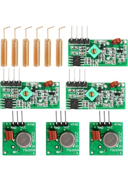 3 433 Mhz Radyo Verici ve Alıcı Modülü Seti + 433 Mhz Anten Helial Spiral Yay Uzaktan Kumanda (Yurt Dışından)