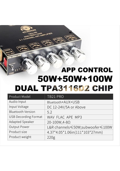 Dajunguo ZK-TB21 Pro 2 1 Kanal 5 2 Stereo Bluetooth Amplifikatör Kartı 50W+50W+100W TPA3116D2 Chip Aux Amplifikatör (Yurt Dışından) fiyatları