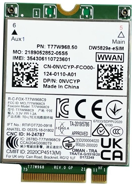 T77W968 50 DW5829E-ESIM M 2 4g Modem Modülü Cat9 450MBPS Tdd-Lte 4g Modülü 7320 7330 7520 7530 7430 Dizüstü Bilgisayar (Yurt Dışından)