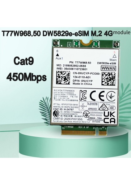 T77W968 50 DW5829E-ESIM M 2 4g Modem Modülü Cat9 450MBPS Tdd-Lte 4g Modülü 7320 7330 7520 7530 7430 Dizüstü Bilgisayar (Yurt Dışından) indirimleri