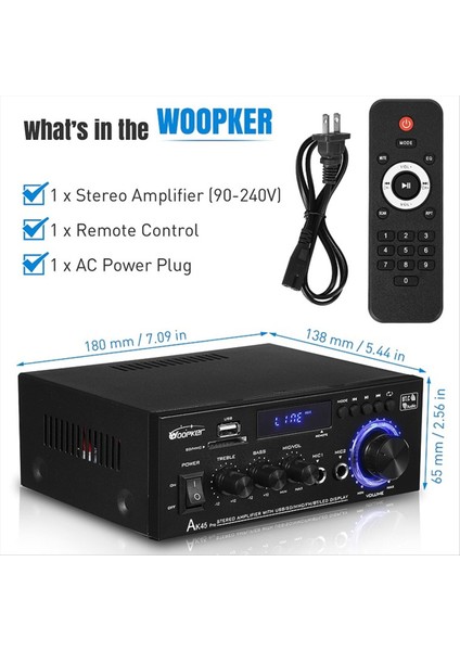 Woopker Audio Amplifikatör AK45 Pro Bluetooth Bas Hoparlör Desteği 820W Maks Çıkış 90-240V Giriş 50W+50W Yükseltme Uzakta Ab Fişi (Yurt Dışından) fiyatları