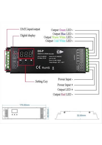 5 Kanal Dmx Kod Çözücü Rdm Dijital Ekran DMX512 Dimmer Sürücü Pwm Rgbcct LED Denetleyici LED Modül Işığı (Yurt Dışından) modelleri