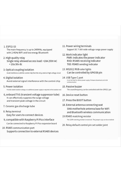 Waveshare Endüstriyel Sınıf ESP32-S3 6ch Wifi Röle Modülü WIFI/BLUETOOTH/RS485/PICO Arayüz Rölesi (Yurt Dışından)