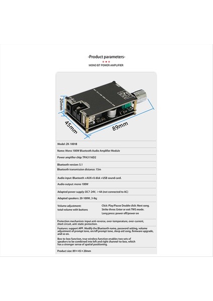 Yeni ZK-1001B Mono 100W Bluetooth 5 1 Ses Güç Amplifikatör Modülü DC7-24V Güç Amplifikatör Çip TPA3116 Tws ile (Yurt Dışından) fiyatları