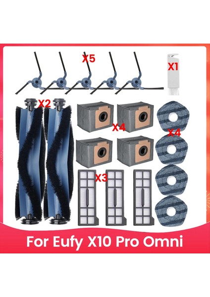 19PCS Eufy X10 Pro Omni Vakum Süpürge Parçaları Silindir Yan Fırça Filtre Mop Padleri Toz Çantaları (Yurt Dışından)