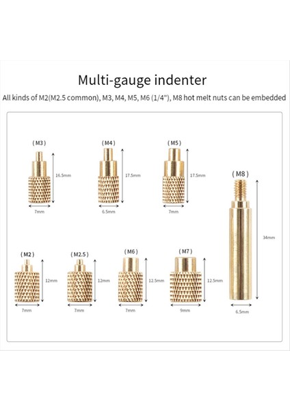 Isı Set Ekleme Aracı M2-M8 Sıcak Eritme Pirinç Pirinç Somun Gömülü Ekleme Uçu Adaptöre Basın 936 TS100 TS101 Lehimleme Demir (Yurt Dışından) modelleri