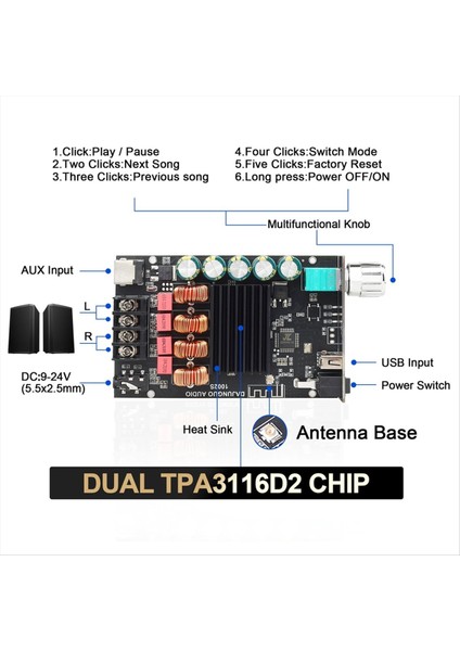 ZK-1002S Bluetooth Amplifikatör Kartı 100W+100W 12-24V Geniş Gerilim Girişi USB 3 5 mm Giriş Ses Modülü A Destekleri (Yurt Dışından) fırsatları