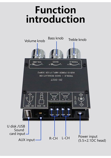 ZK-302T Bluetooth Dijital Güç Amplifikatör Modülü 2 0 Stereo Çift Kanallı 30W+30W Yüksek ve Düşük Tonlu (Yurt Dışından)