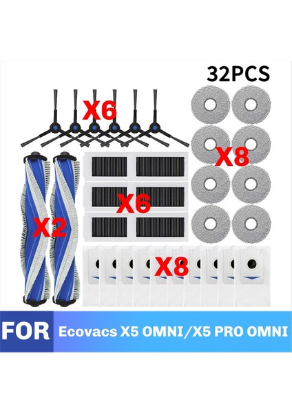 Ecovacs X5 Omnı / X5 Pro Omnı Robot Süpürge Yedek Parçaları Toz Torbası Ana Yan Fırça Filtre Paspas Aksesuarları (Yurt Dışından) fırsatları