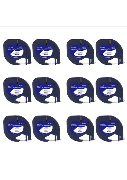 12 Paket Plastik Etiket Bantları Dymo Letratag 91201 Beyaz Üzerinde Siyah (12MM x 4m) LT-100H LT-100T LT-2000 QX50 (Yurt Dışından)