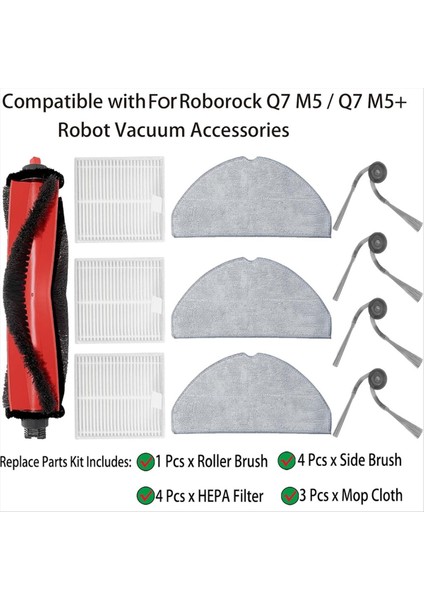 Roborock Q7 M5 / Q7 M5+ / Q7 L5 Elektrikli Süpürge Aksesuarları Için 11 Adet Yedek Parça Ana Yan Fırça Filtre Paspas Bezi (Yurt Dışından) fiyatları