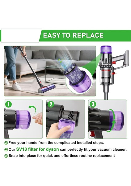 Dyson SV18 ve V10 Dijital Ince Elektrikli Süpürge Için SV18 Filtre Yedeği, Yedek Parça No. 970612-01 (Yurt Dışından) modelleri