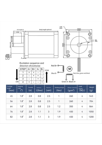 57 Step Motor 1 2n 45MM 2 8A 2 Faz 4 Tel 3D Yazıcı Dıy Gravür Makinesi Motoru 57 Step Motor (Yurt Dışından) fiyatları