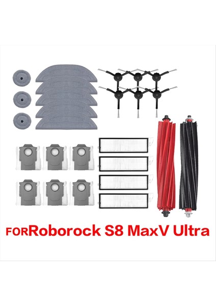 Roborock S8 Maxv Ultra Aksesuarları Robot Süpürge Ana Yan Fırça Hepa Filtre Paspas Toz Torbaları Yedek Parçaları (Yurt Dışından)