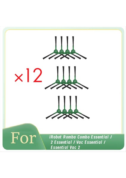 Irobot Romba Combo Essential / 2 Essential / Vac Essential / Essential Vac 2 Süpürge Aksesuarları Için 12 Adet Yan Fırça (Yurt Dışından)