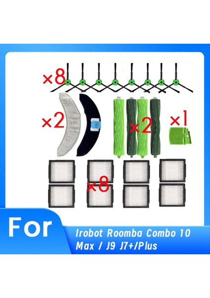 Irobot Roomba Combo 10 Max / J9 J7+/plus Robot Süpürge Ana Yan Fırça Hepa Filtre Paspas Toz Torbası Pedi (Yurt Dışından)