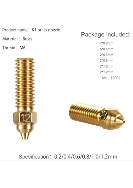 15PCS Pirinç Nozullar Kiti 3D Yazıcı Nozul Seti Için K1 Nozul Kiti Yazıcı Parçaları ve K1 Için Aksesuarlar K1 Maks (Yurt Dışından) indirimleri