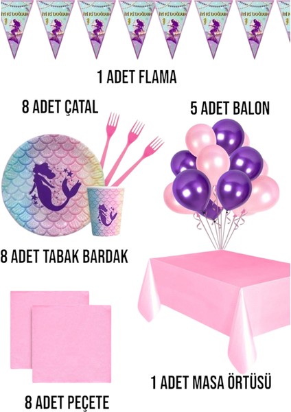 Deniz Kızı 8 Kişilik Set Doğum Günü Parti Malzemeleri fiyatları