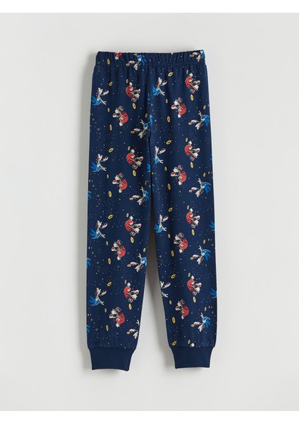 Yeni Sezon Bisiklet Yaka Sonic Baskılı Erkek Çocuk Pijama Takımı fırsatları