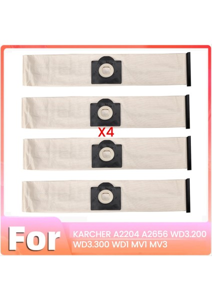 Karcher A2004 A2204 A2054 A2656 Wd2 Wd3 Elektrikli Süpürge Parçaları Için 4 Adet Toz Torbası (Yurt Dışından)