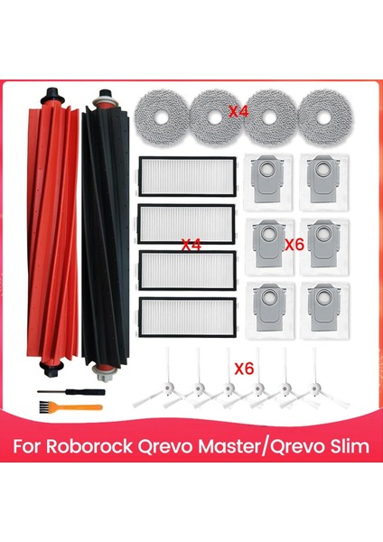 Roborock Qrevo Master/qrevo Slim Robot Süpürge Için Aksesuar Seti Ana Yan Fırçalar Hepa Filtreler Paspas Pedleri Toz Torbaları (Yurt Dışından)