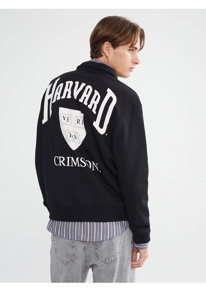 Yeni Sezon Dik Yaka Baskılı Harvard Baskılı Erkek Sweatshirt