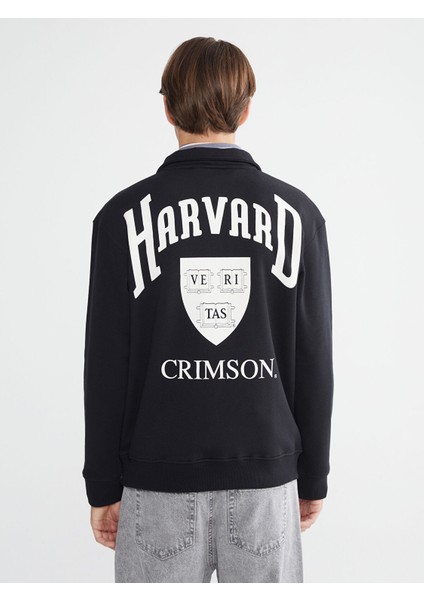 Yeni Sezon Dik Yaka Baskılı Harvard Baskılı Erkek Sweatshirt fırsatları