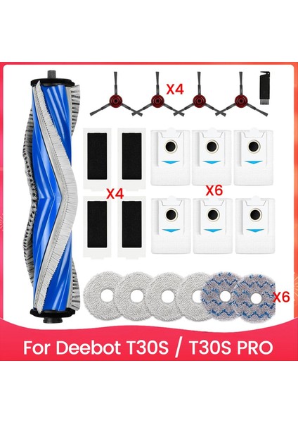 Ecovacs Deebot T30S / T30S Pro Robot Süpürge Ana Yan Fırça Hepa Filtre Paspas Bezi Toz Torbaları Için (Yurt Dışından)