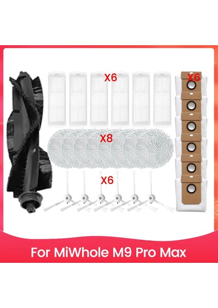 Miwhole M9 Pro Max Elektrikli Süpürge Yedek Parçaları Için 27 Parça Ana Yan Fırça Filtre Toz Torbası ve Paspas Bezi Seti (Yurt Dışından)